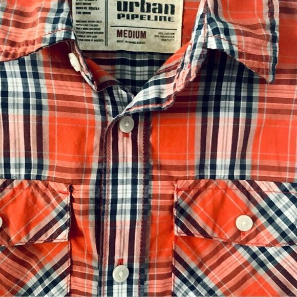 Urban Pipeline Orange Plaid Button Down Shirt Size Medium - Picture 2 of 10